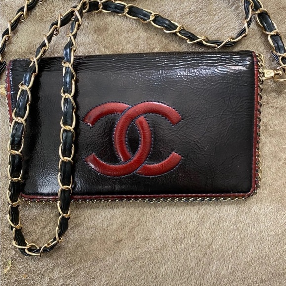 CHANEL Handbags - SOLD!!! Chanel red and black wallet on chain WOC
